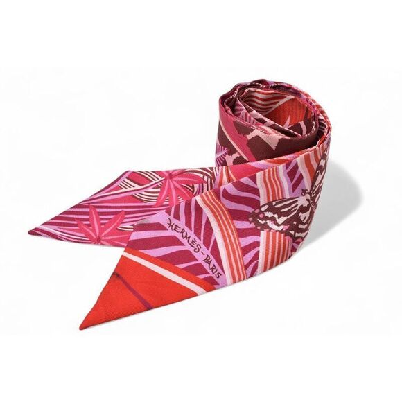 Hermes Twillie Scarf Hermes Silk Twill Jaguar Pink Multi Red